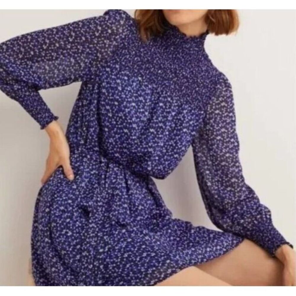 Boden Turtleneck Long Sleeve Jersey Metalic Knee Length Dress‎  Tie Belt Size 8